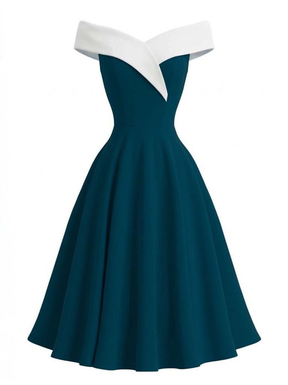 Retro stage 1950s Off-Shoulder Sleeveless ColorBlock Dress
